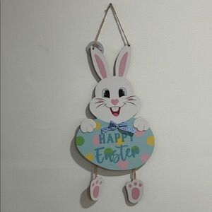 NWT- Adorable Blue Glittered Happy Easter Egg- Bunny Decoration Sign